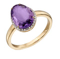 Elements Gold Irregular Shaped Purple Amethyst Stone Ring with Diamond Surround