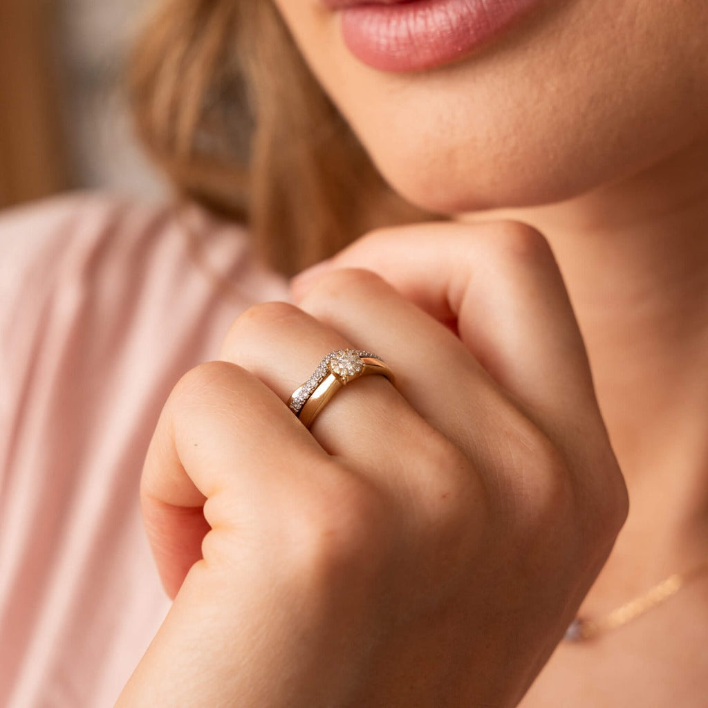 Elements Gold Double Wave Diamond Set Ring