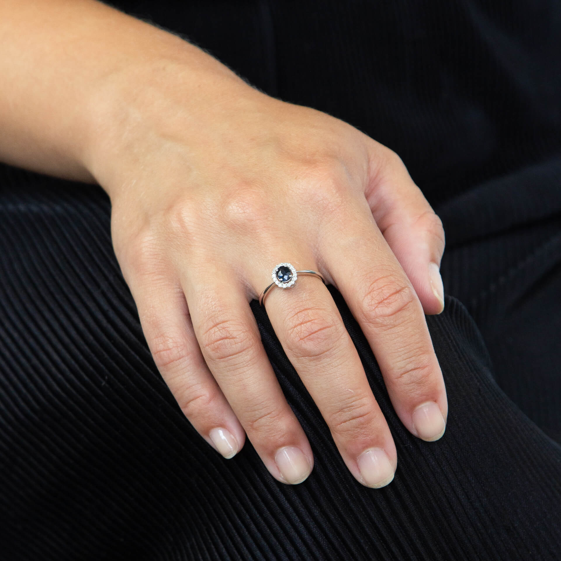 Elements Gold Precious Stone Ring with Diamond Cluster Surround