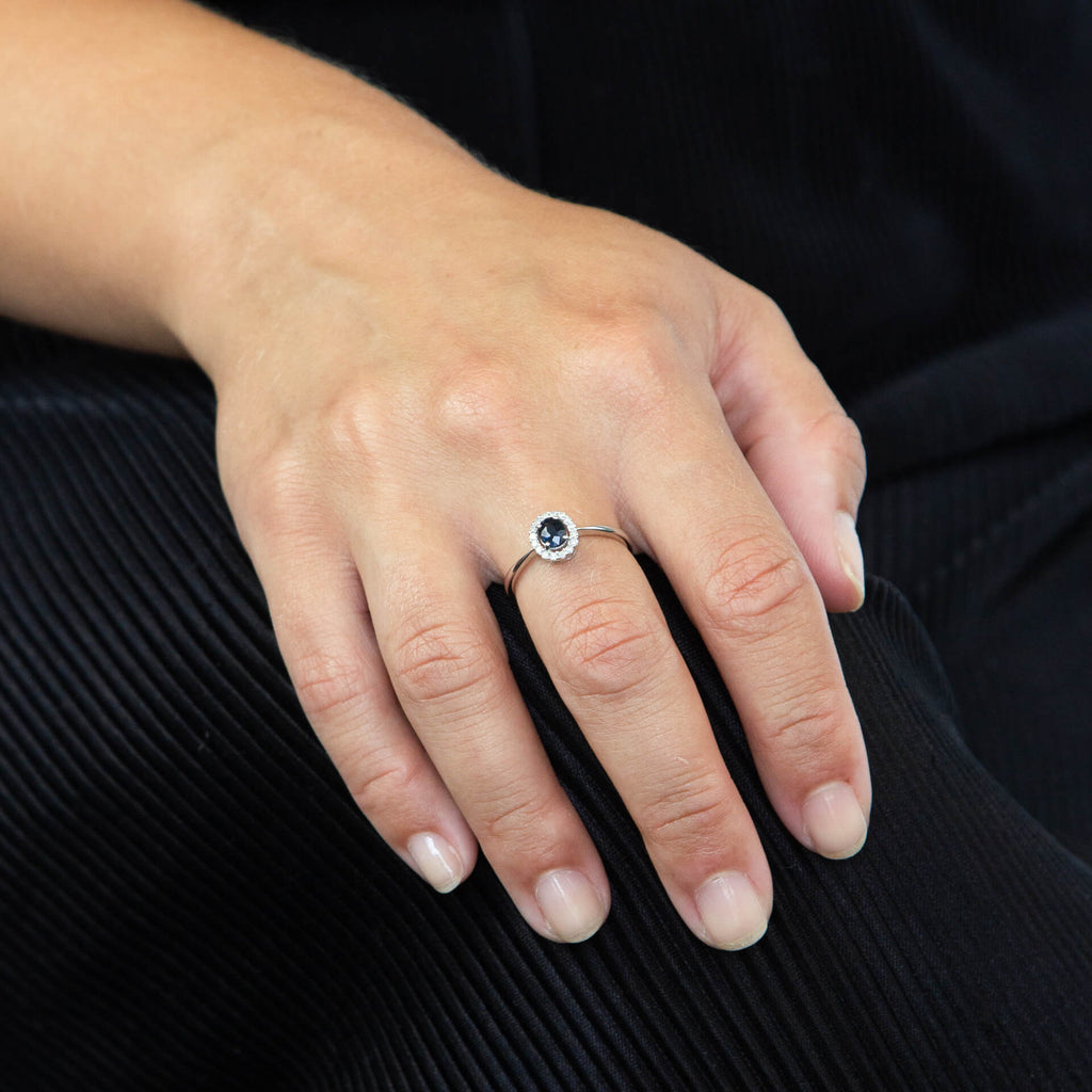 Elements Gold Precious Stone Ring with Diamond Cluster Surround