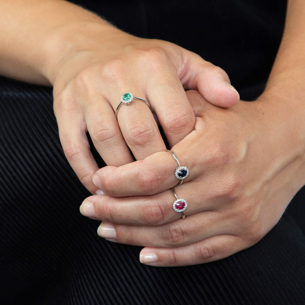 Elements Gold Precious Stone Ring with Diamond Cluster Surround