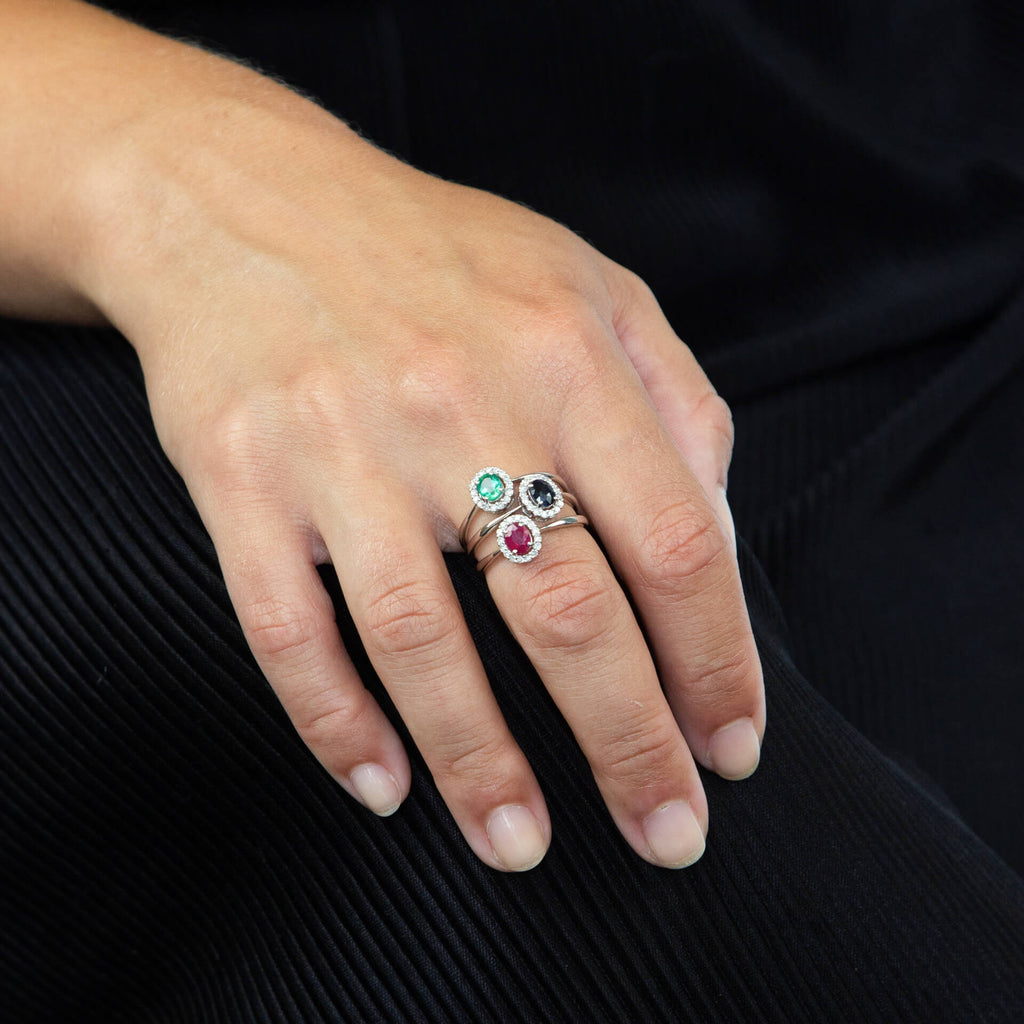 Elements Gold Precious Stone Ring with Diamond Cluster Surround