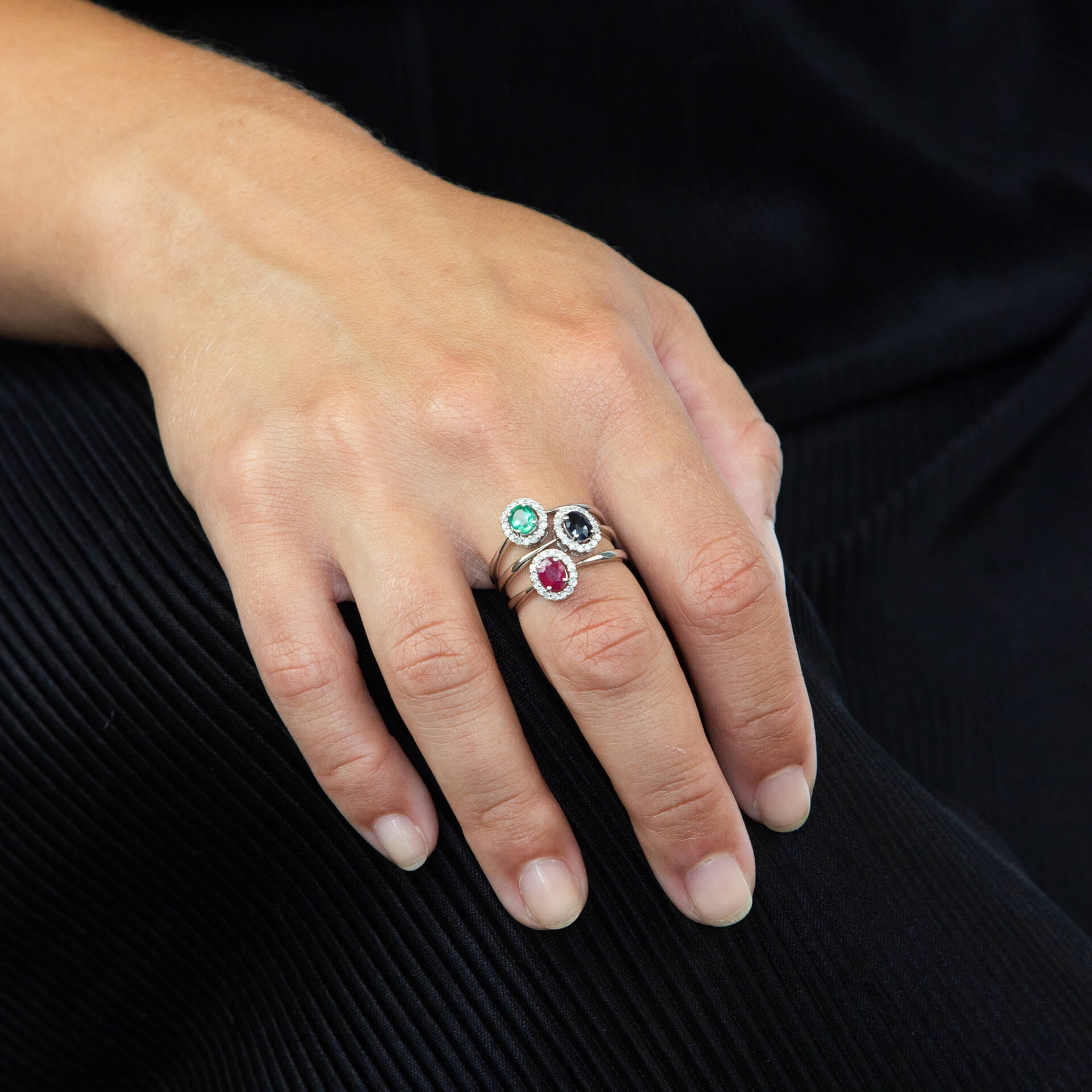 Elements Gold Precious Stone Ring with Diamond Cluster Surround