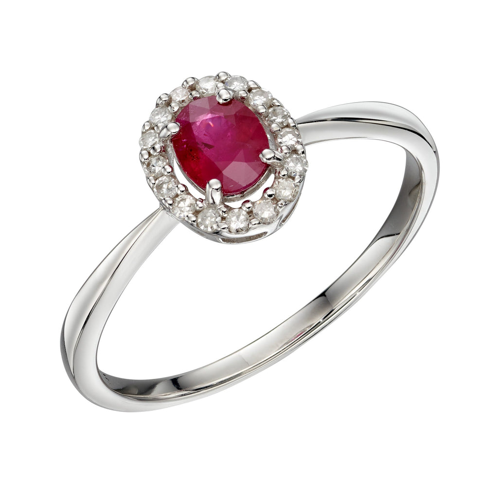 Elements Gold Precious Stone Ring with Diamond Cluster Surround