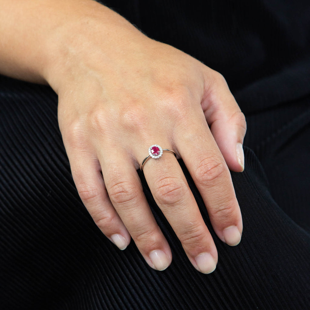 Elements Gold Precious Stone Ring with Diamond Cluster Surround