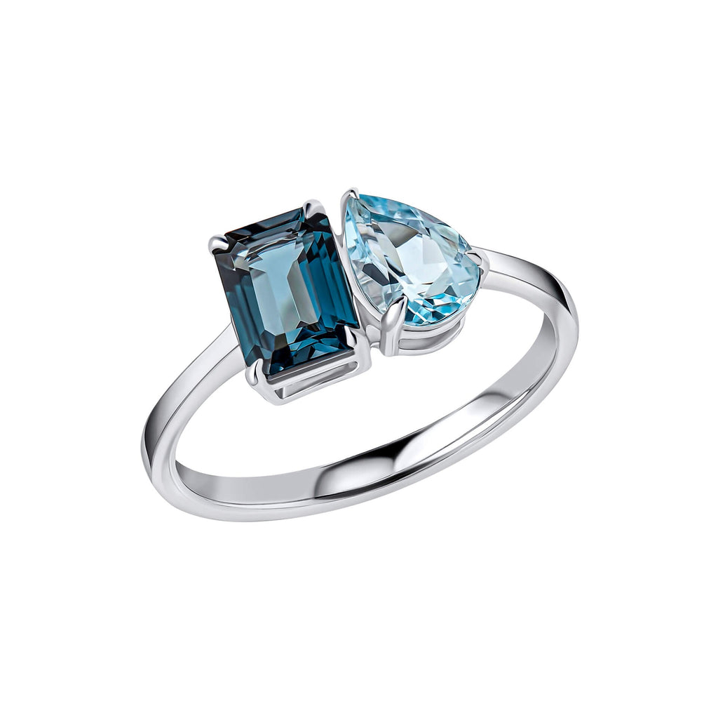 Elements Gold Toi et Moi Blue Topaz Ring