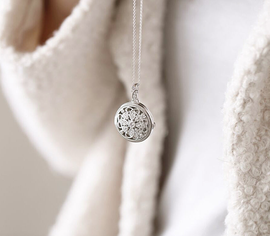 Diamonfire Round Medallion Filigree Locket