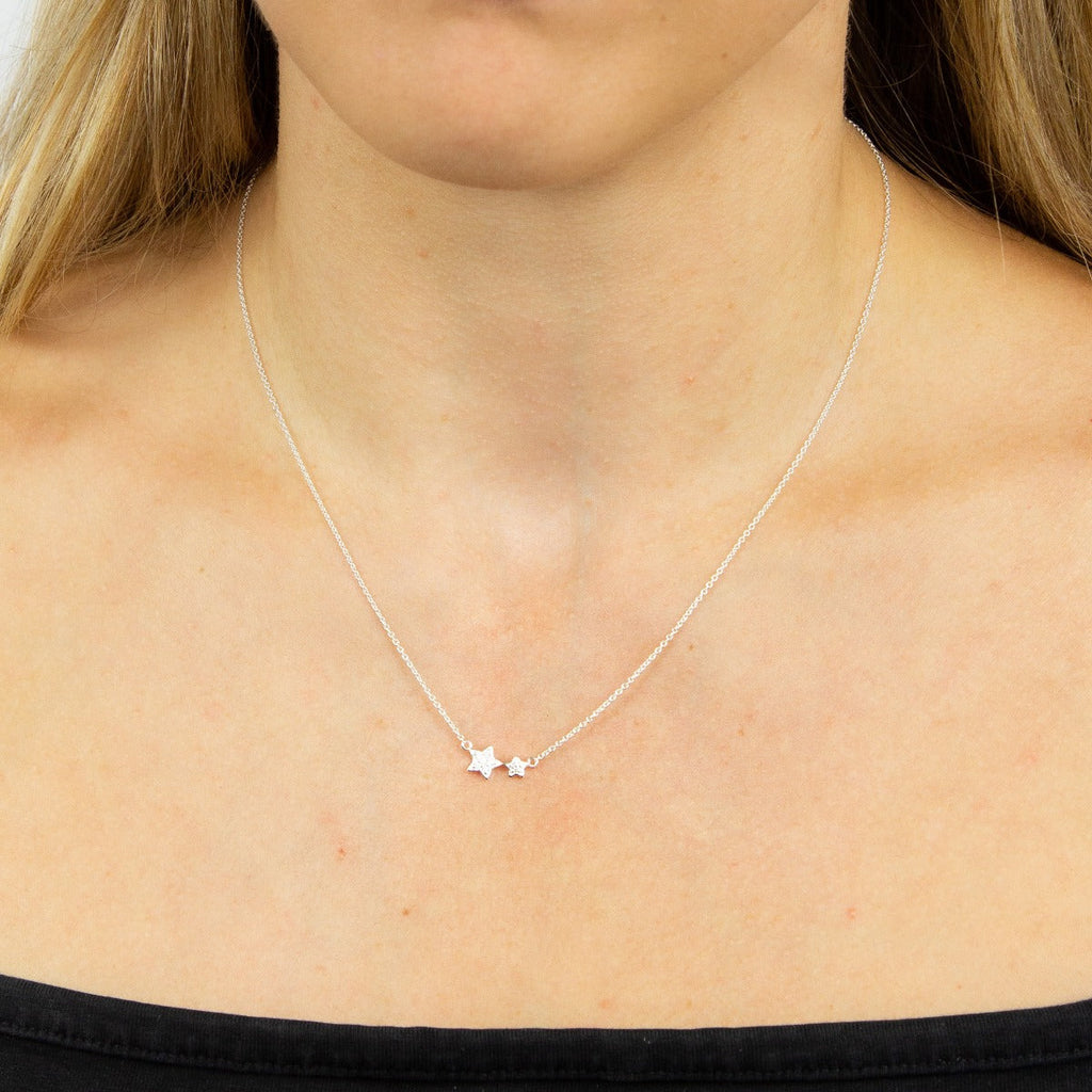 Beginnings Double Star Necklace with Cubic Zirconia