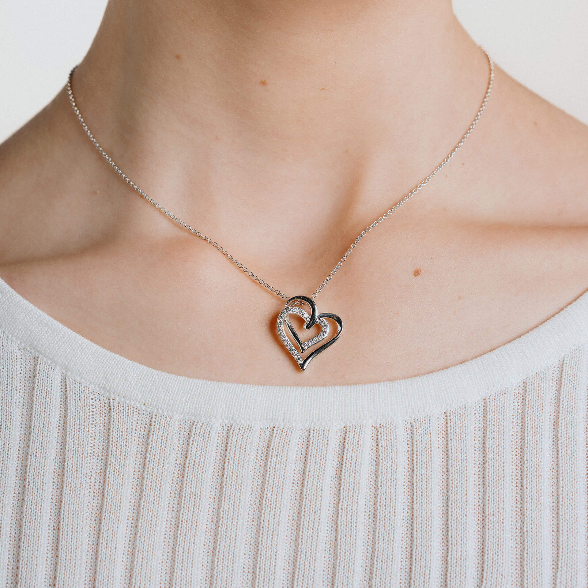 Diamonfire Overlaid Hearts Necklace
