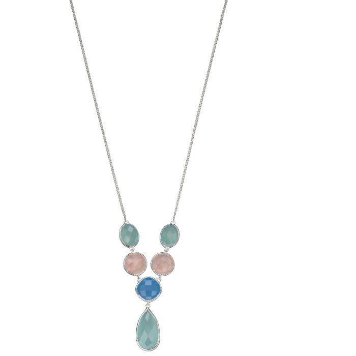 Silver Necklace N4296 Rose Quartz, Blue and Aqua Chalcedony Biginnings Necklace