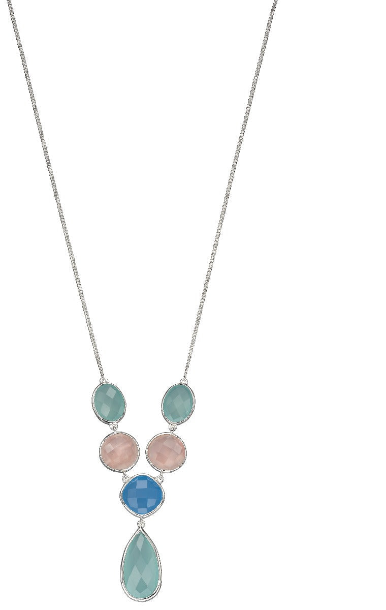 Beginnings Rose Quartz with Blue and Aqua Chalcedony Necklace