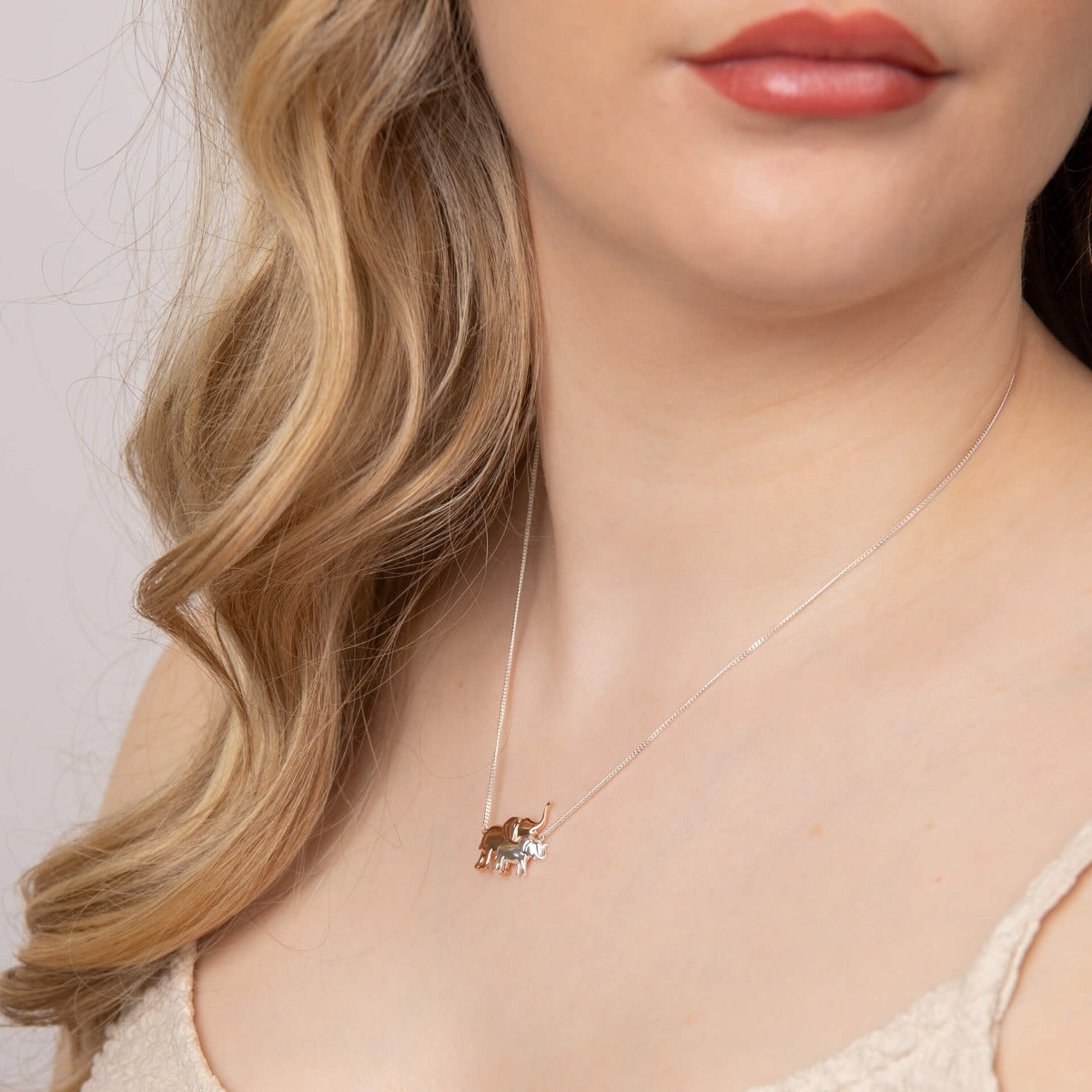 Beginnings Mum and Baby Elephant Necklace with Rose Gold Plated Detail