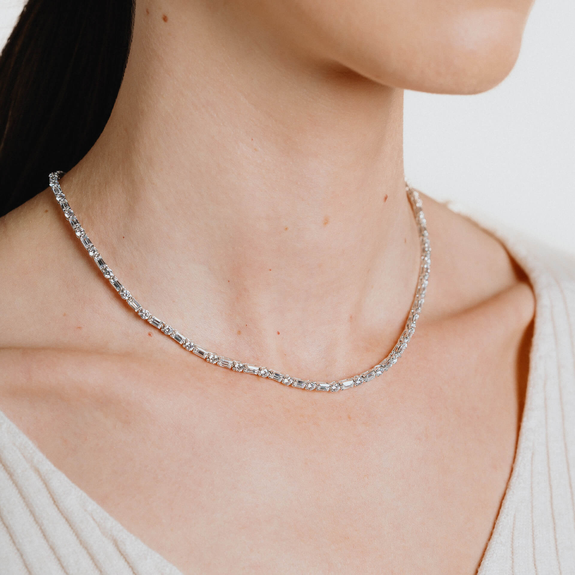 Diamonfire Baguette and Round Zirconia Necklace