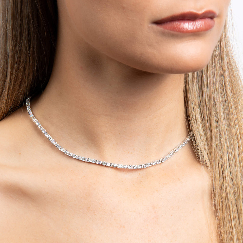 Diamonfire Baguette and Round Zirconia Necklace