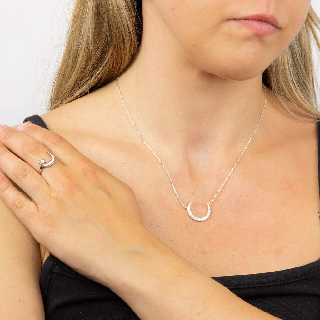 Beginnings Crescent Moon and Star Ring with CZ