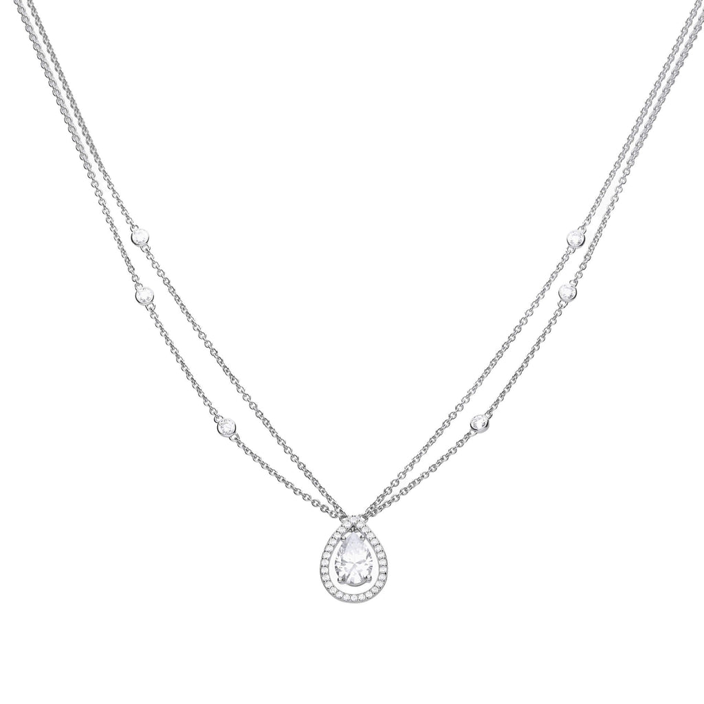 Diamonfire Teardrop Zirconia Double Chain Necklace