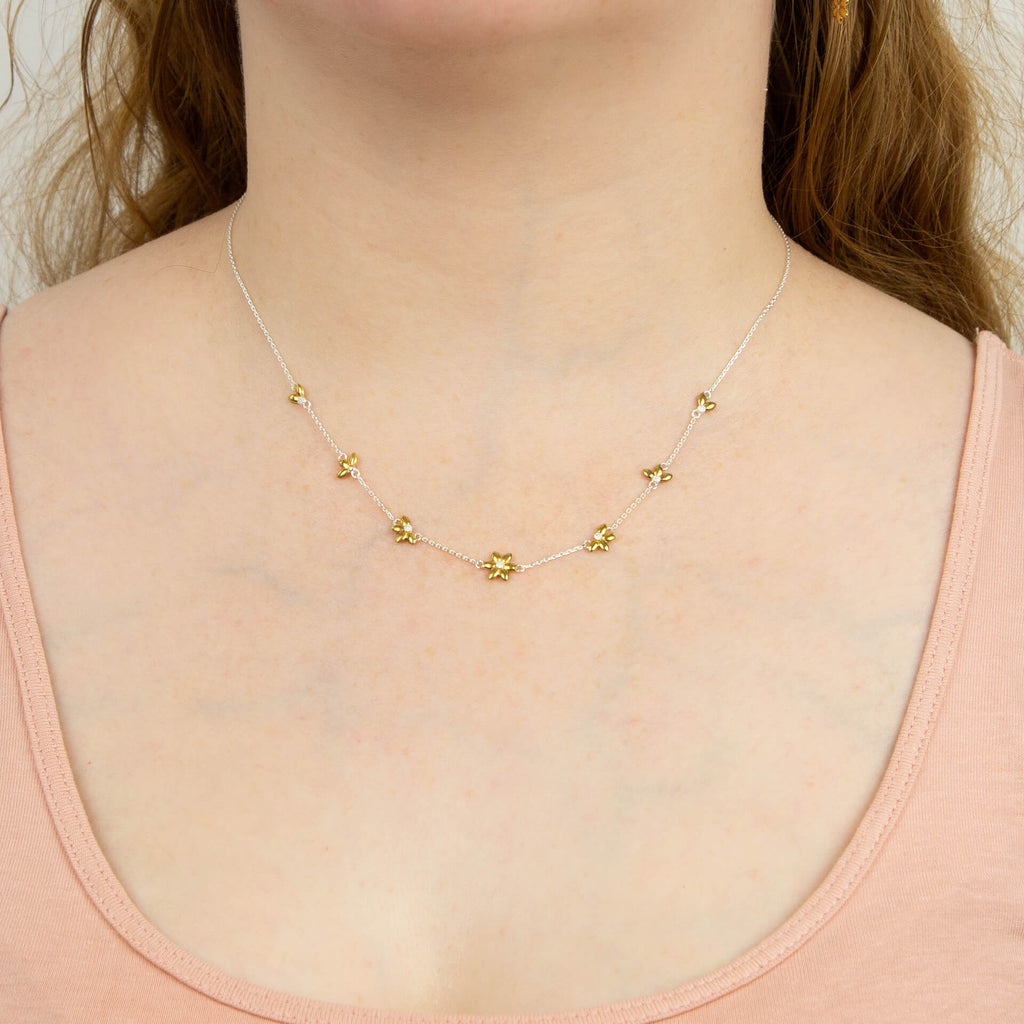 Beginnings Sunflower Station Necklace with Yellow Gold Plating