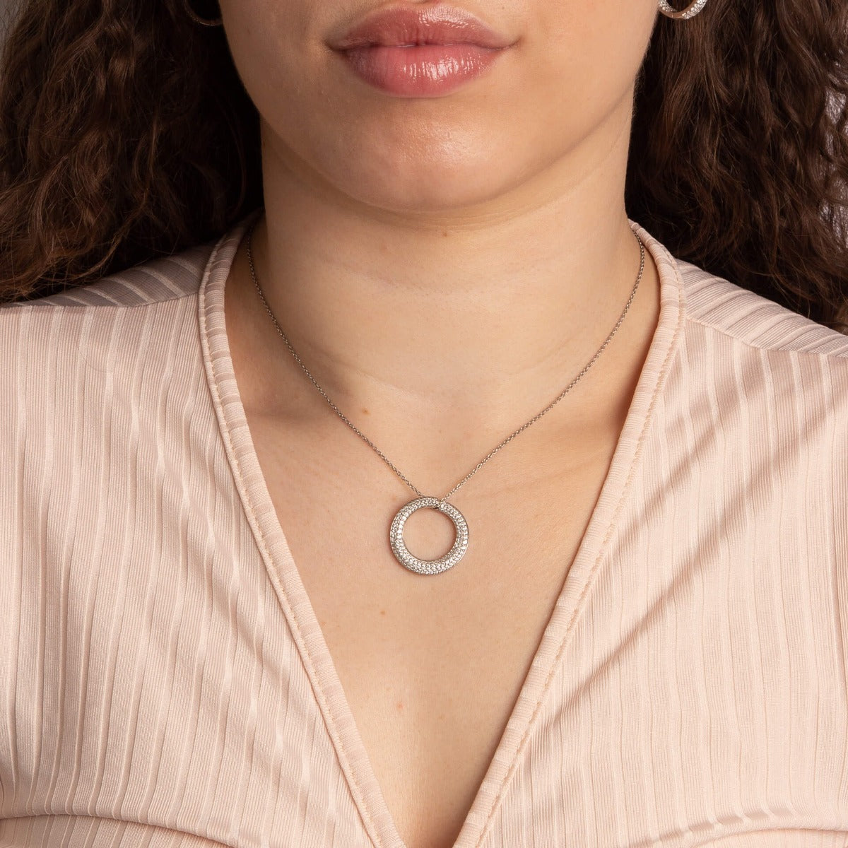 Diamonfire Pave Swirl Open Circle Necklace