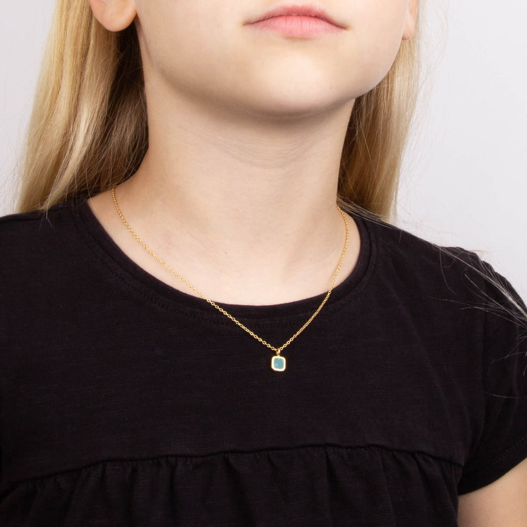 D For Diamond Semi-Precious Birthstone Necklace with Diamond Tag