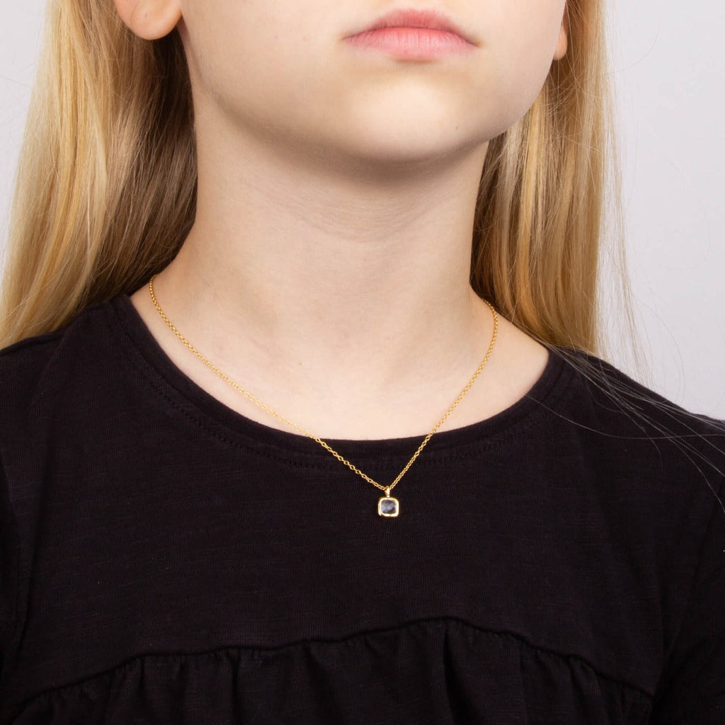 D For Diamond Semi-Precious Birthstone Necklace with Diamond Tag