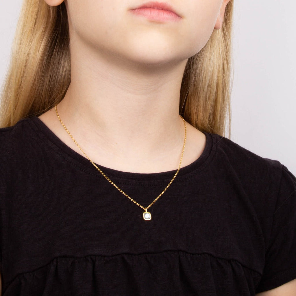 D For Diamond Semi-Precious Birthstone Necklace with Diamond Tag