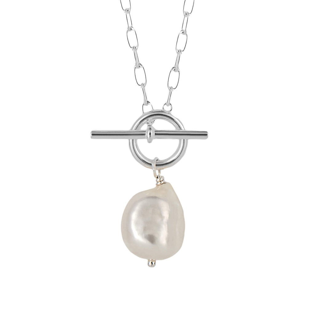 Beginnings T-Bar Chain Necklace with White Pearl