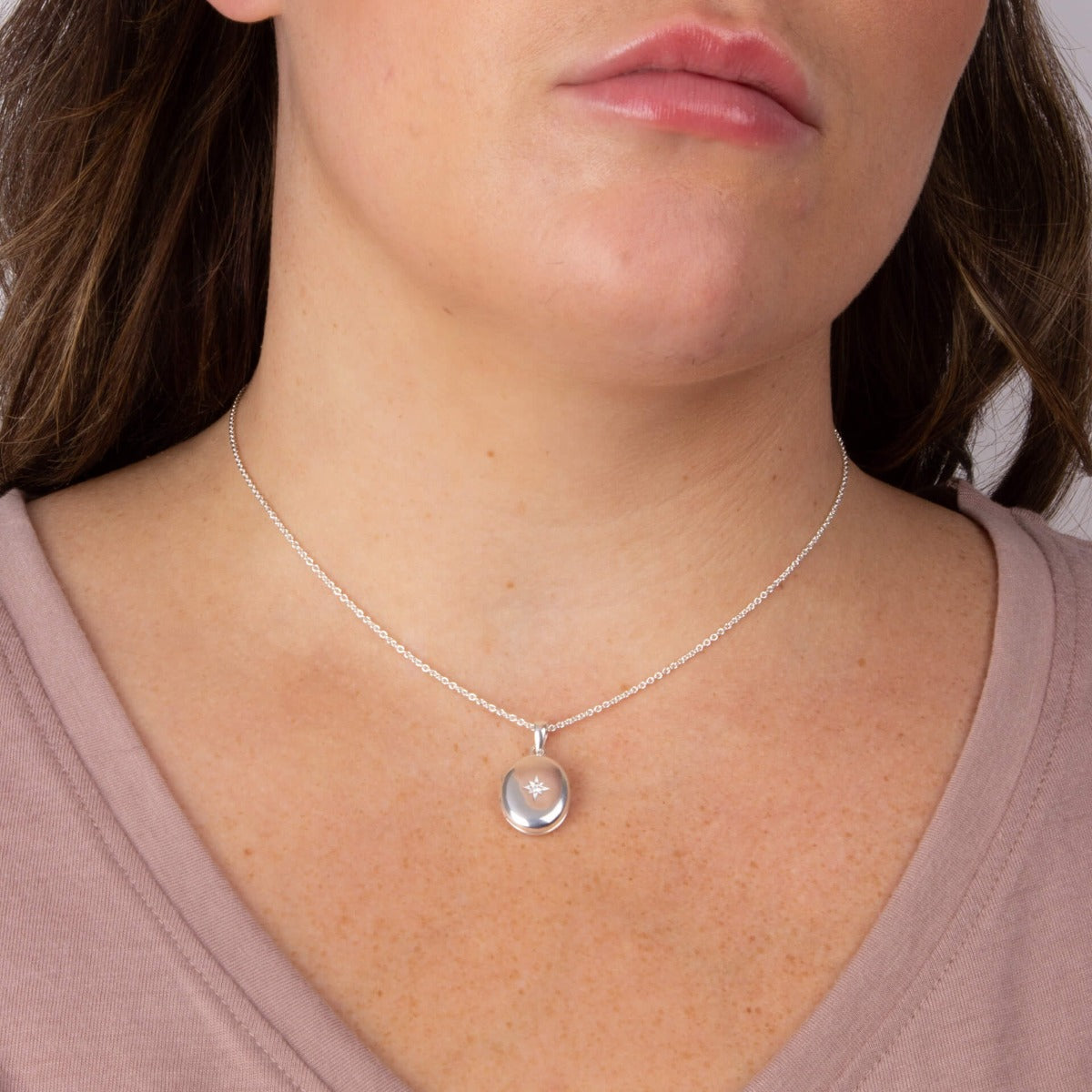 Beginnings Oval Locket Pendant with Starburst Cubic Zirconia