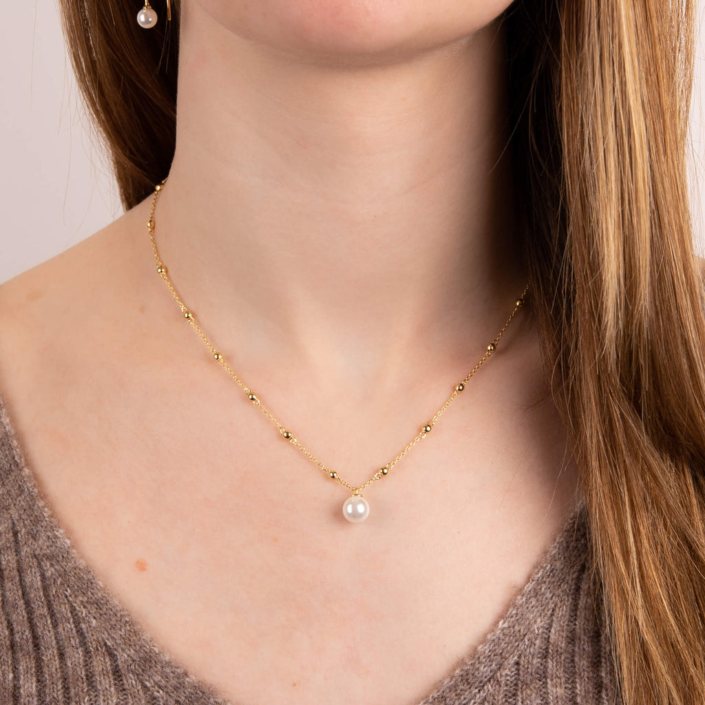 Diamonfire Station Necklace with Shell Pearl