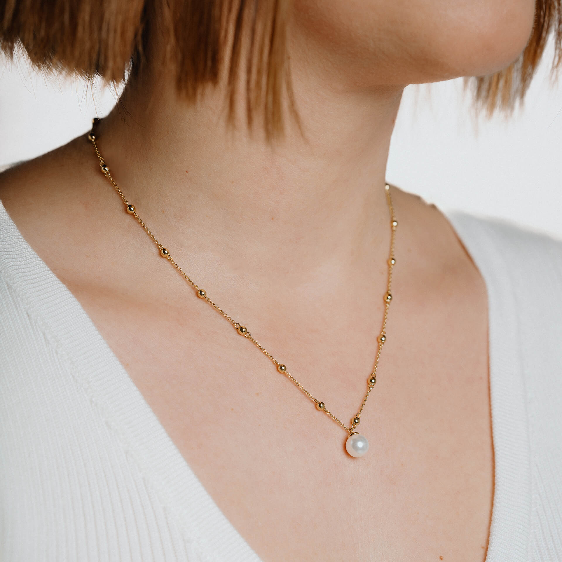 Diamonfire Station Necklace with Shell Pearl