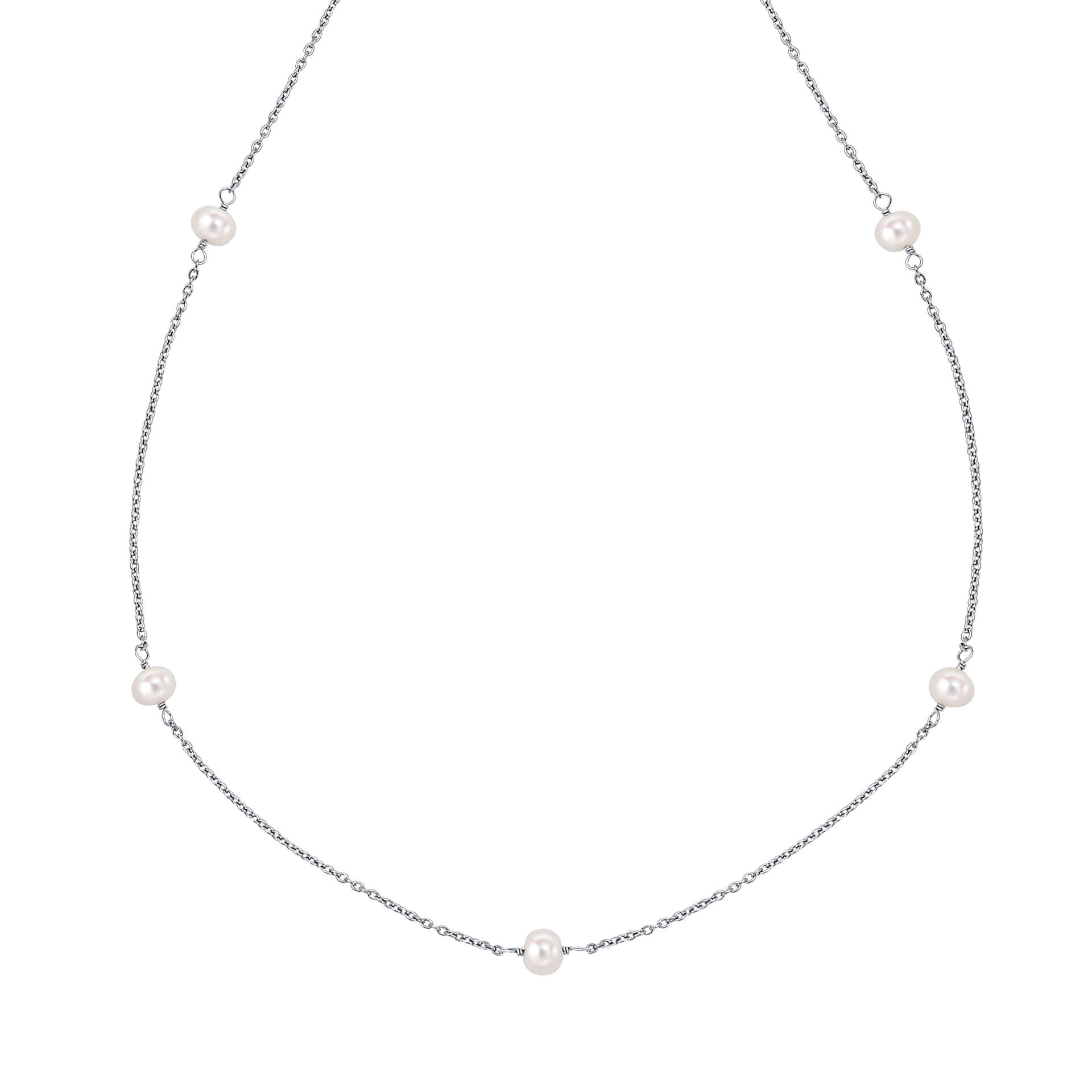 D For Diamond Pearl Station Necklace with Diamond