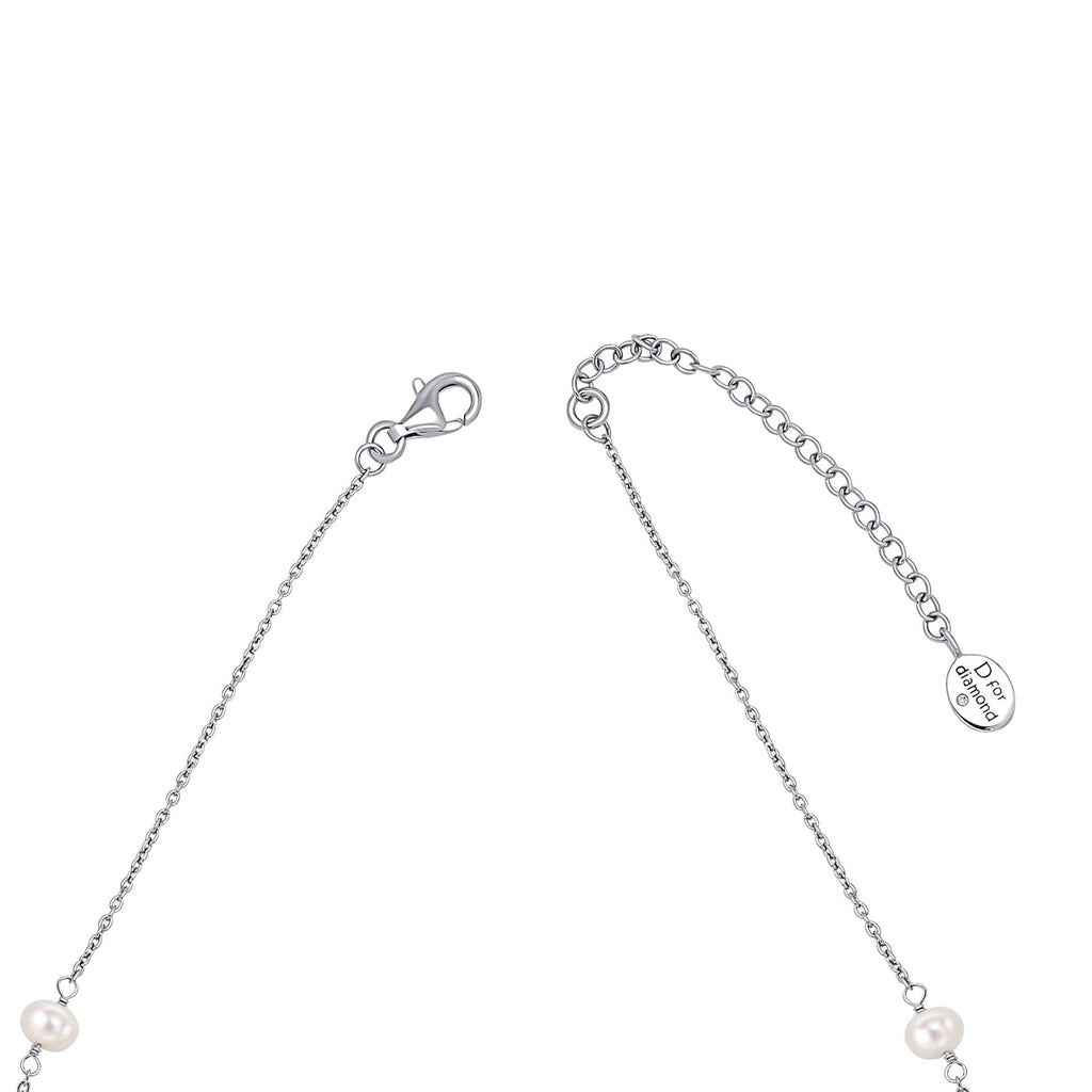 D For Diamond Pearl Station Necklace with Diamond