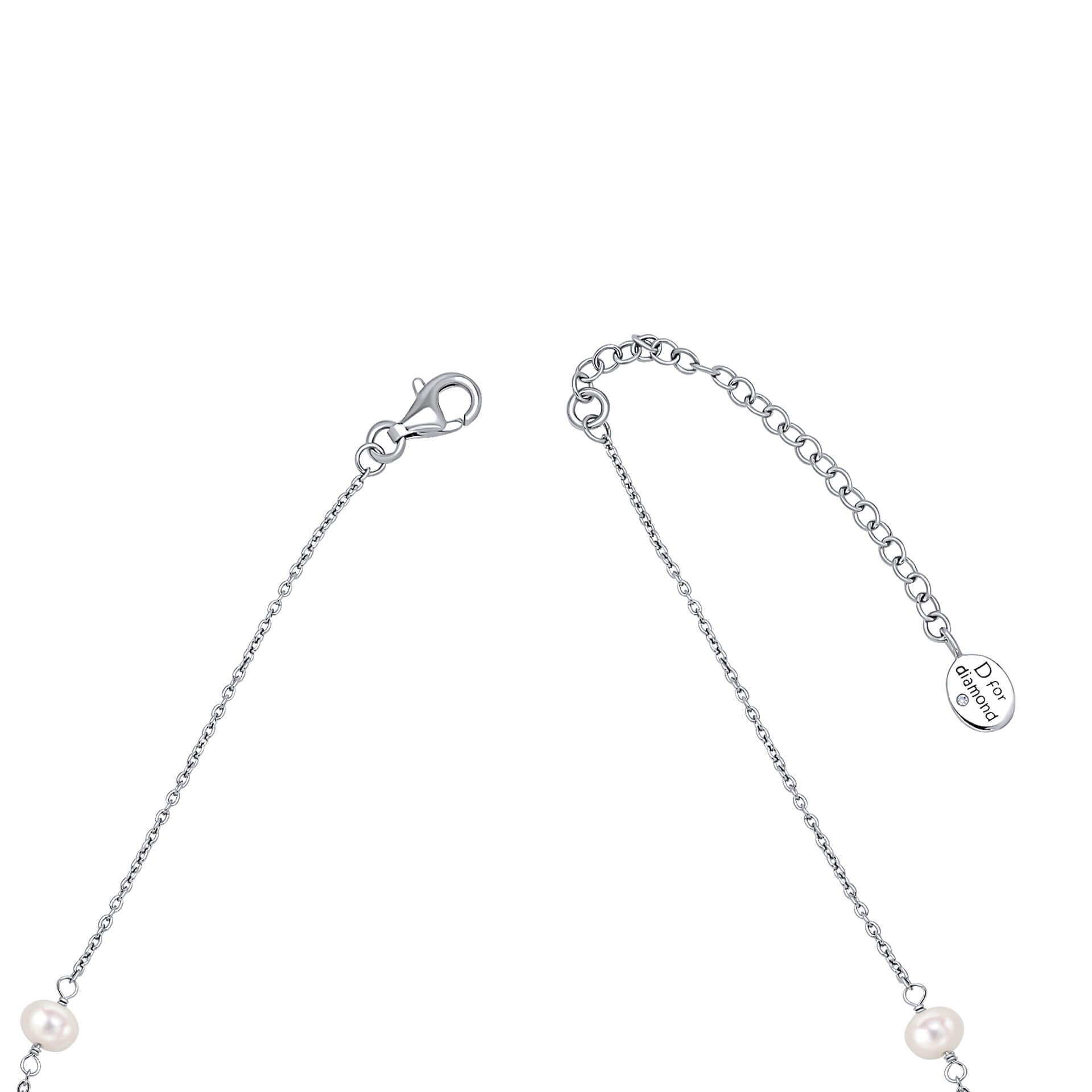 D For Diamond Pearl Station Necklace with Diamond