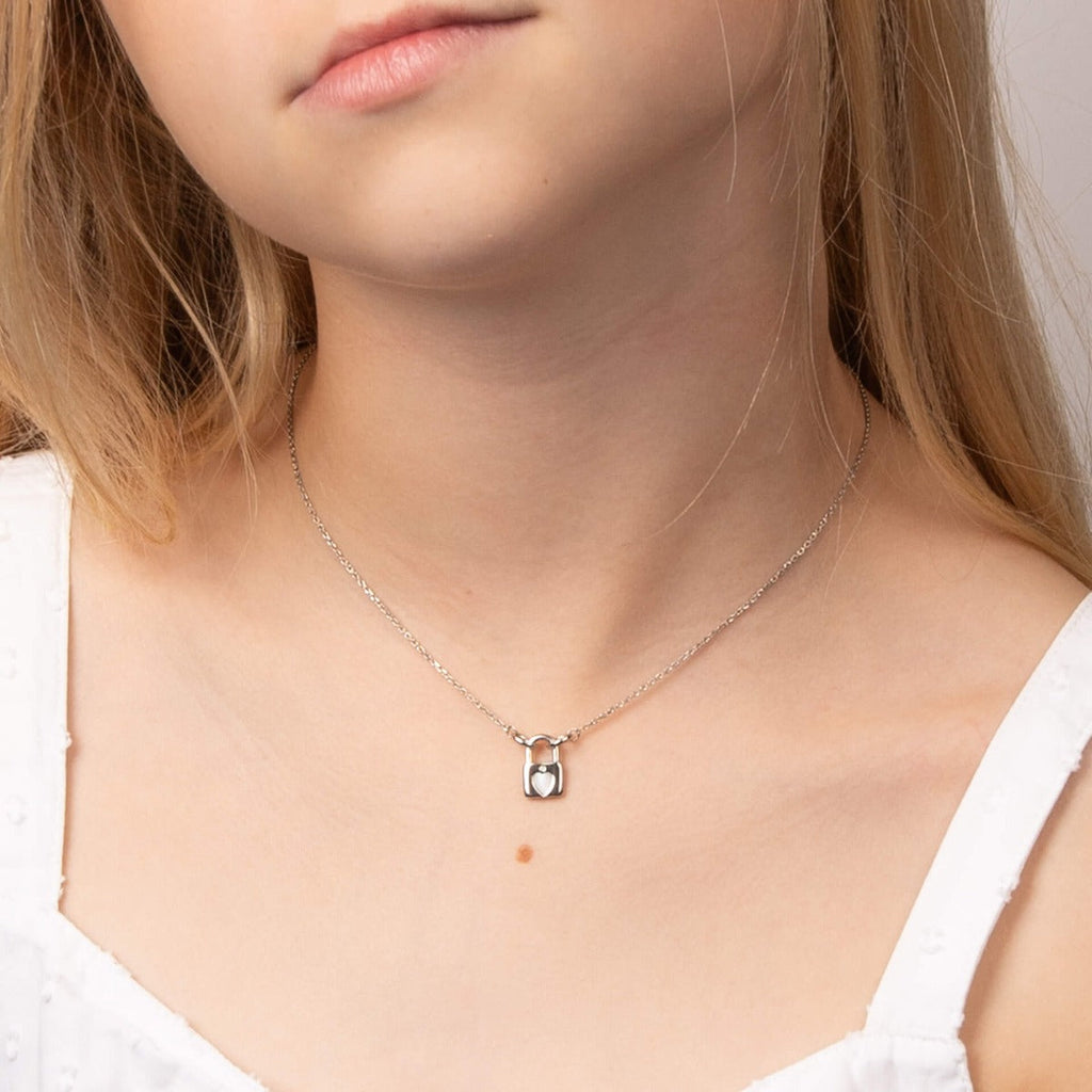 D For Diamond Padlock Heart Necklace with Diamond