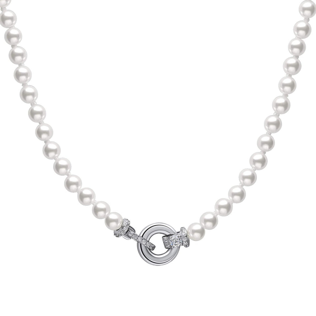 Diamonfire Shell Pearl Necklace with Zirconia Feature Clasp