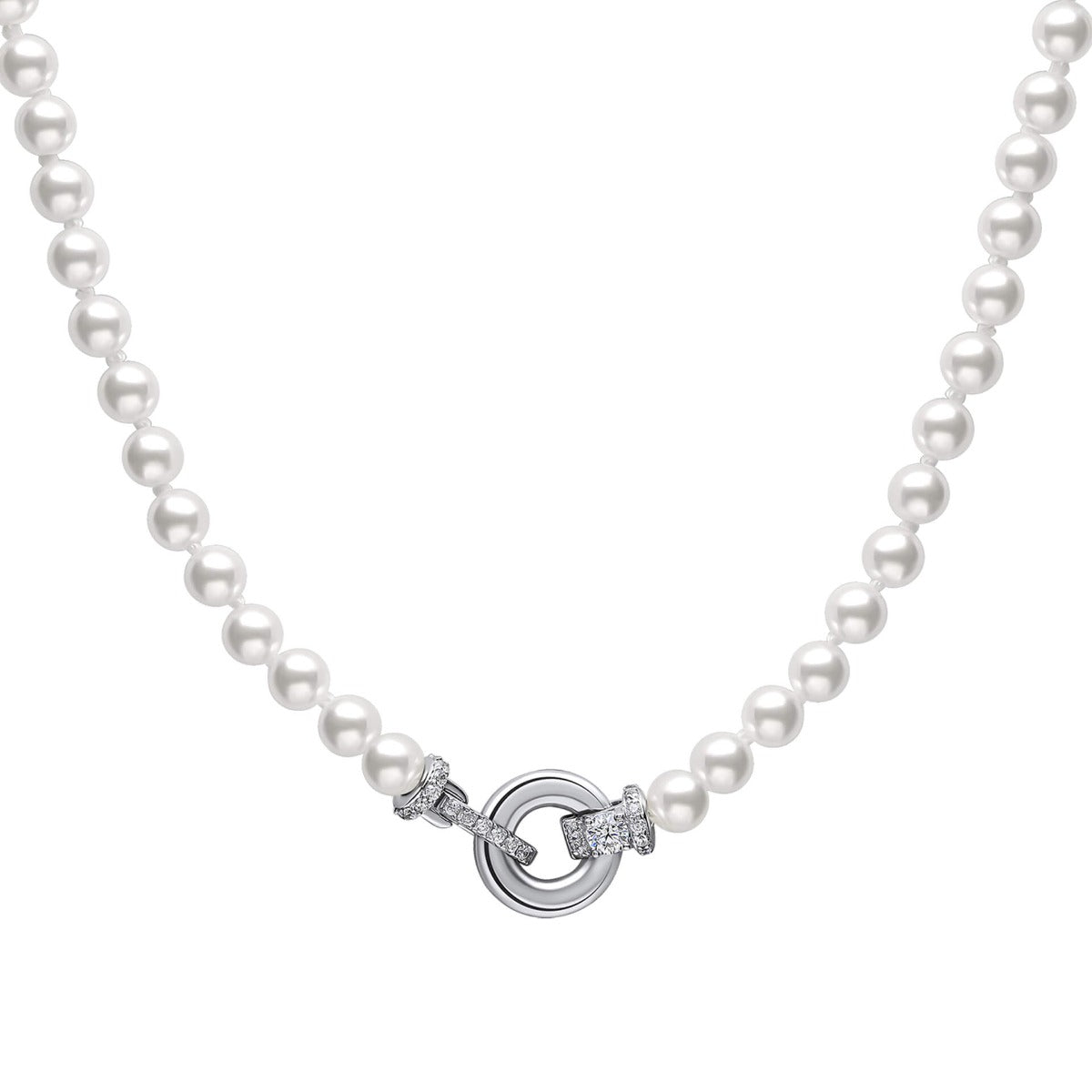 Diamonfire Shell Pearl Necklace with Zirconia Feature Clasp