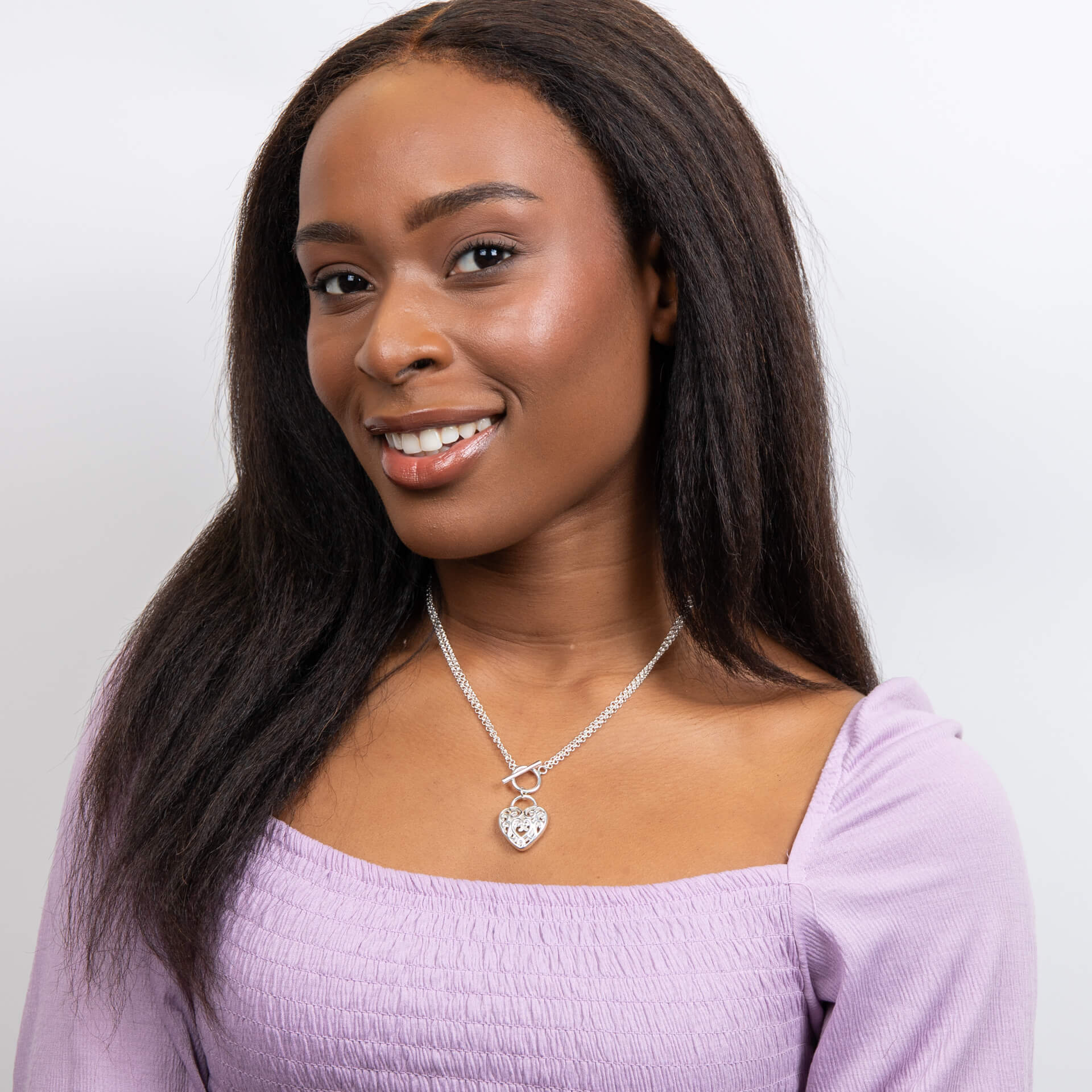Beginnings Large Filigree Heart Double Chain T-Bar Necklace