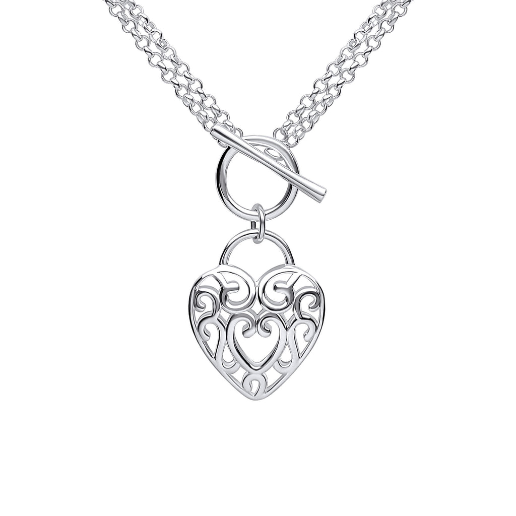 Beginnings Large Filigree Heart Double Chain T-Bar Necklace
