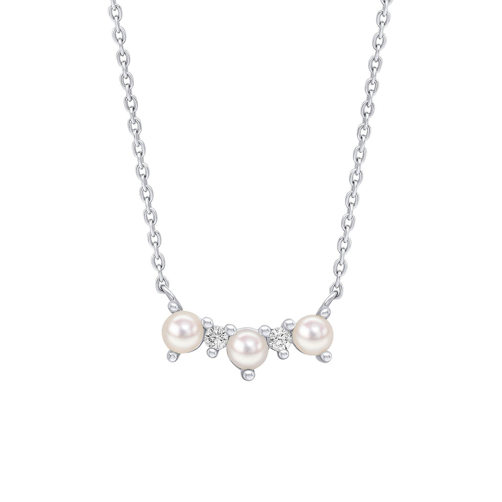 Beginnings Curved Freshwater Pearl and Cubic Zirconia Bar Necklace