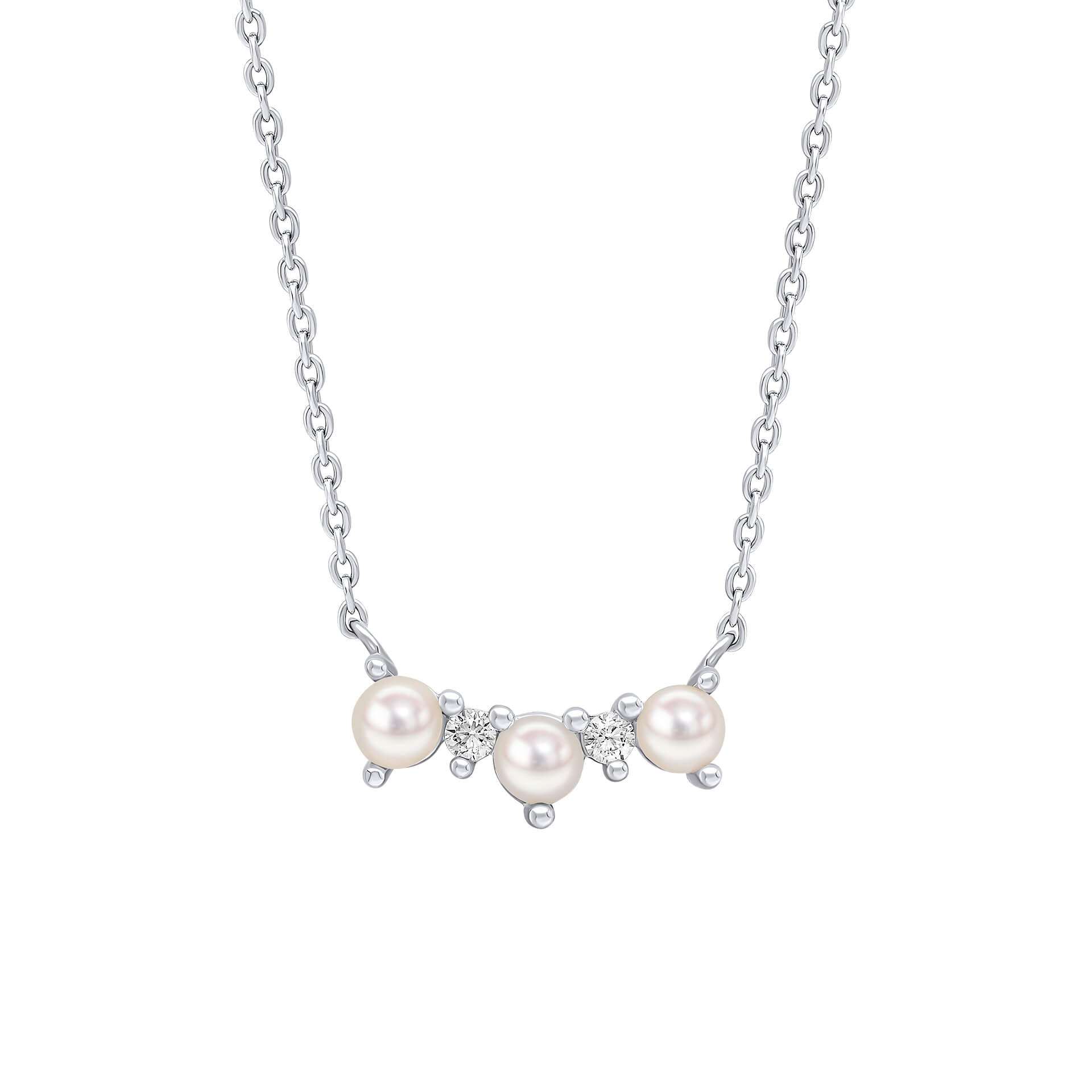 Beginnings Curved Freshwater Pearl and Cubic Zirconia Bar Necklace