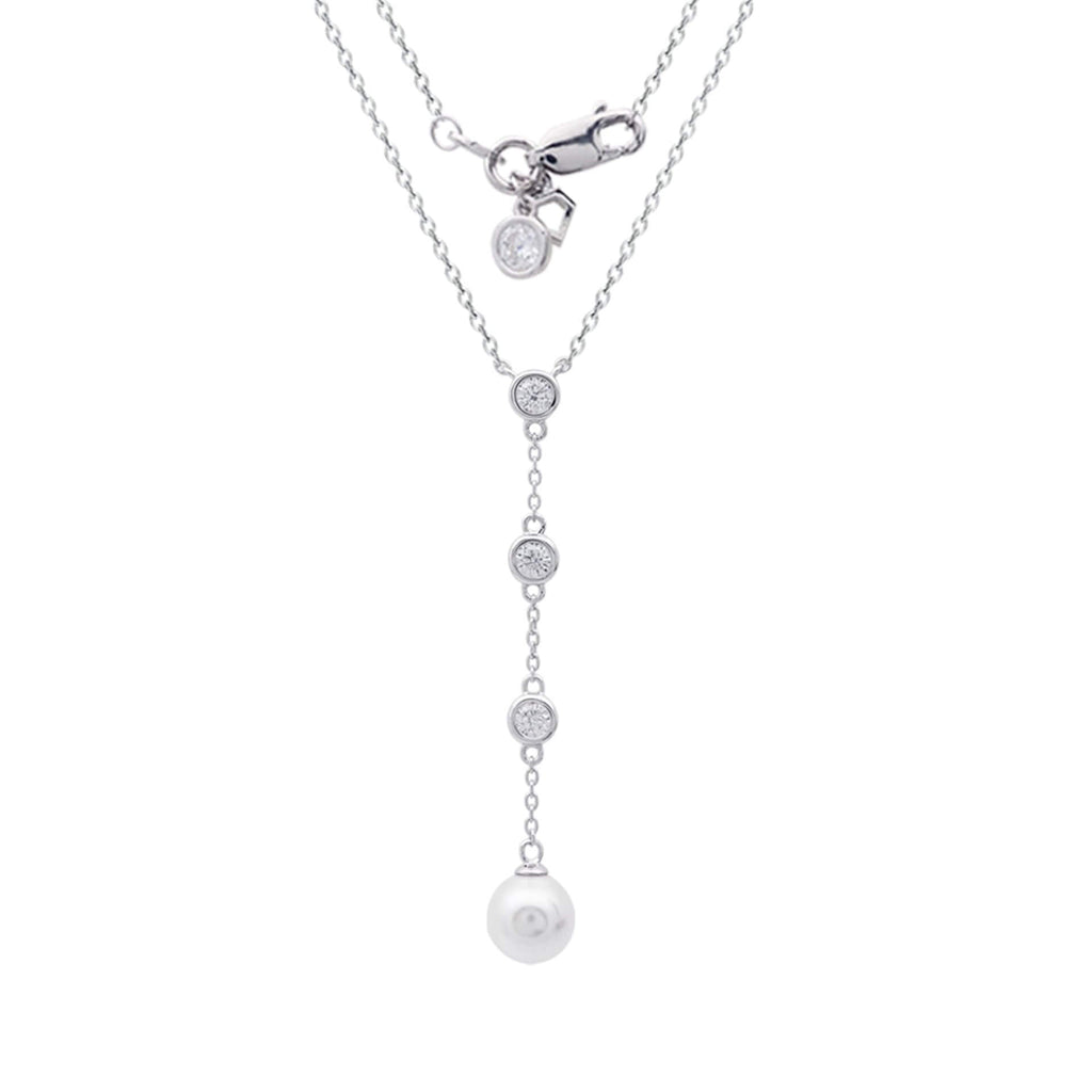 Diamonfire Zirconia and Shell Pearl Y Chain Drop Necklace