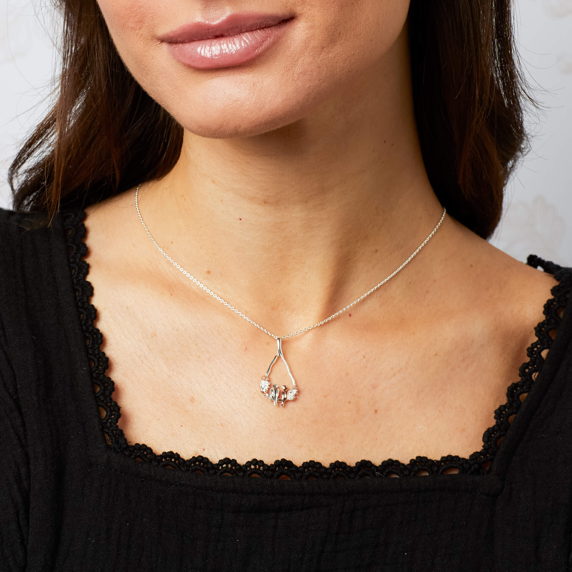 Laura Ashley Silver Talon Stripe Love Birds Necklace