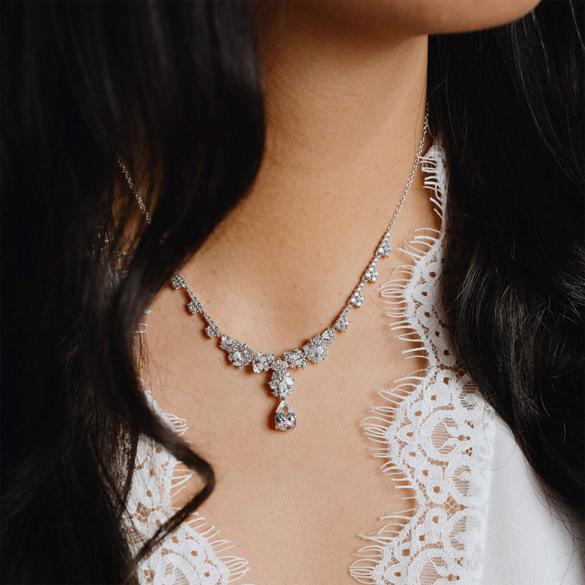 Diamonfire Ornate Statement Teardrop Necklace