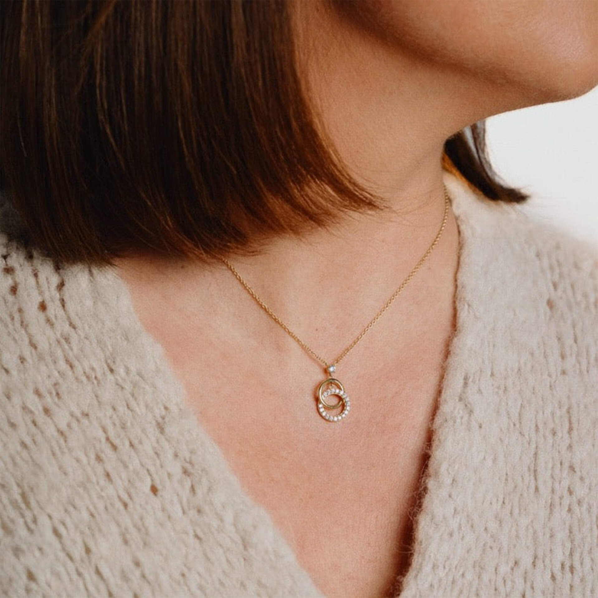 Diamonfire Interlinked Plain and Zirconia Rings Necklace