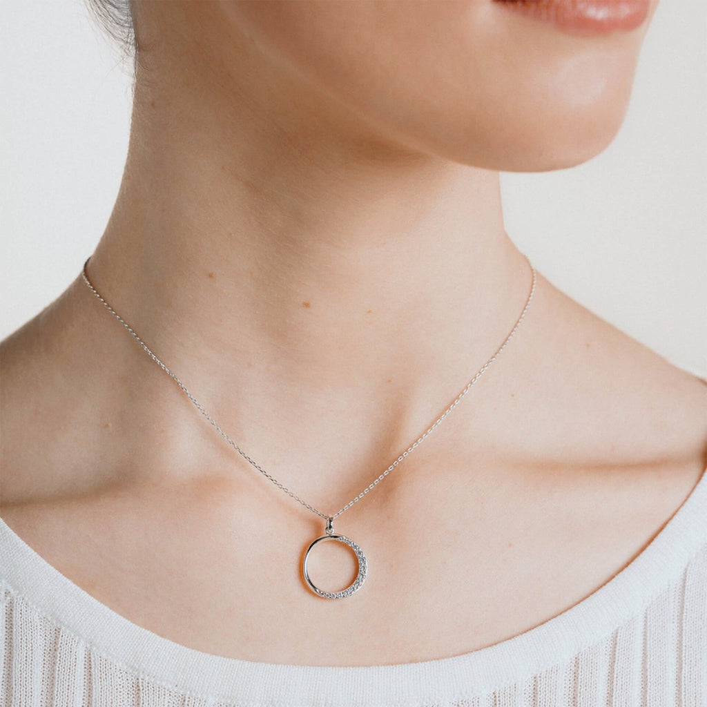 Diamonfire Half Pave Open Circle Necklace