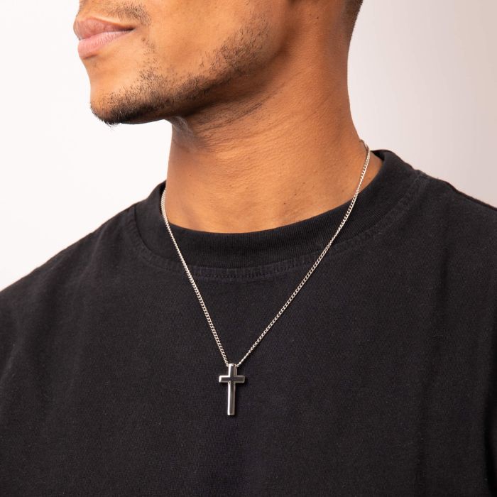 Fred Bennett Black IP Detail Cross Pendant