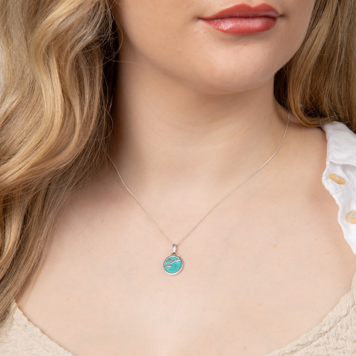 Beginnings Flower Pattern Pendant with Turquoise Background