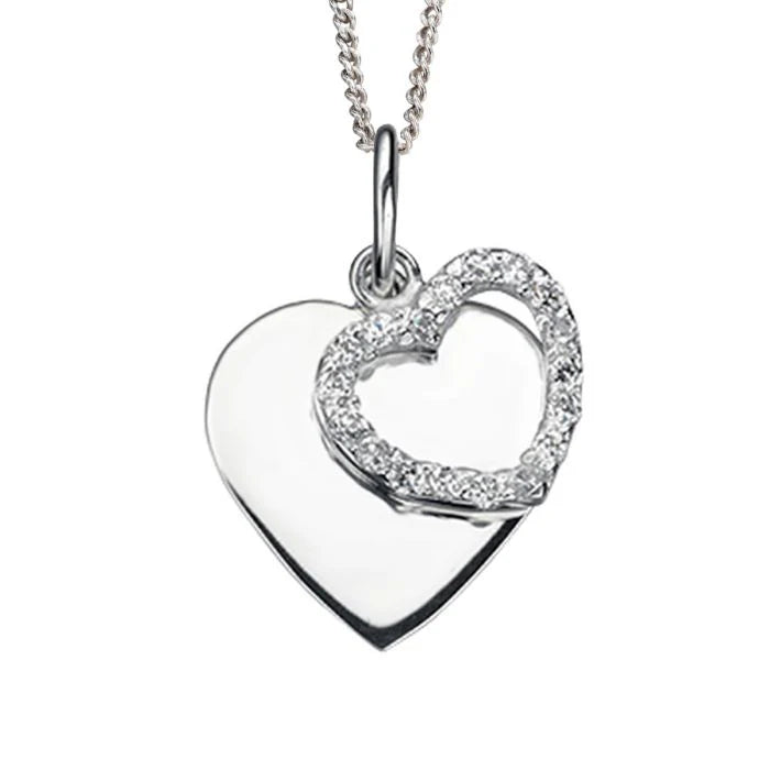 Sterling Silver Pendant P3497C Beginnings CZ Double Heart Pendant with Chain