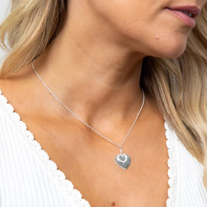 Sterling Silver Pendant P3497C Beginnings CZ Double Heart Pendant with Chain