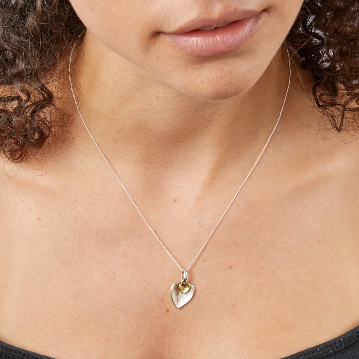 Beginnings Double Heart Pendant with Yellow Gold Plated Small Heart