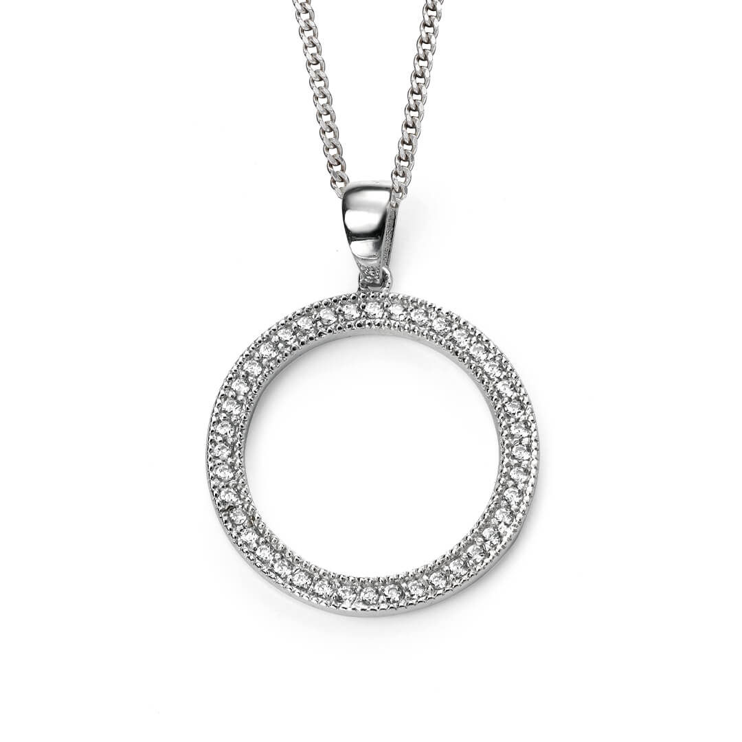 Beginnings Rhodium Plated Open Circle Pendant with Cubic Zirconia